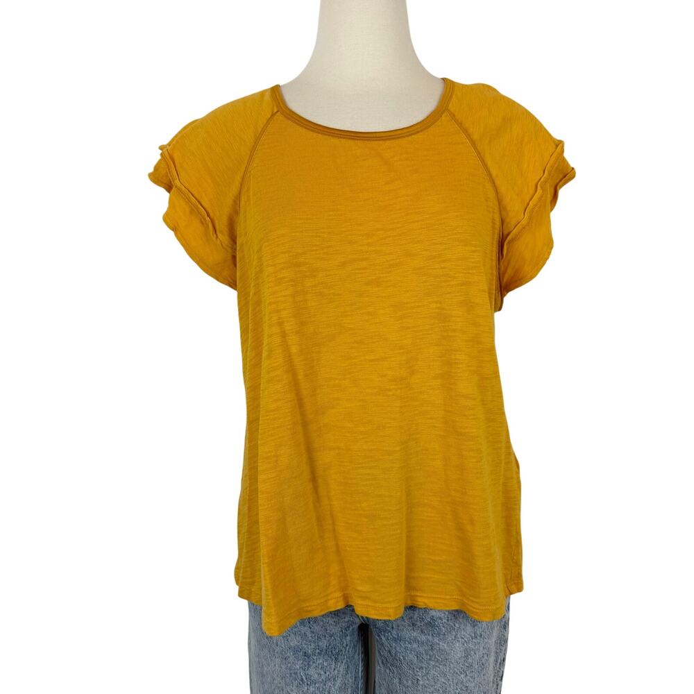 WHBM Ruffle Top Elevated T-Shirt Marigold Yellow Cotton Modal XL